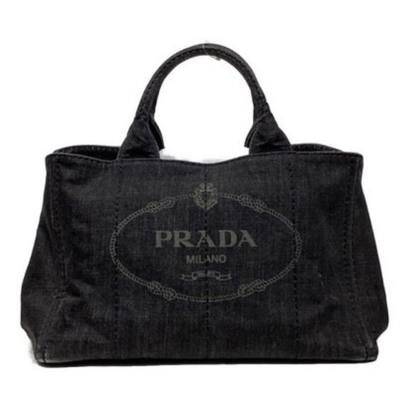 Auth PRADA Canapa B2642B Black Denim - Tote Bag - Picture 2 of 8
